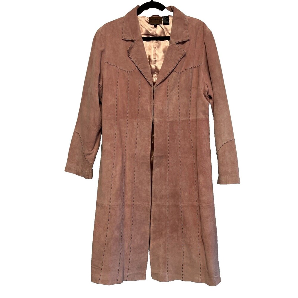 womens vintage leather coat pink long size large winter jacket edgy heavy